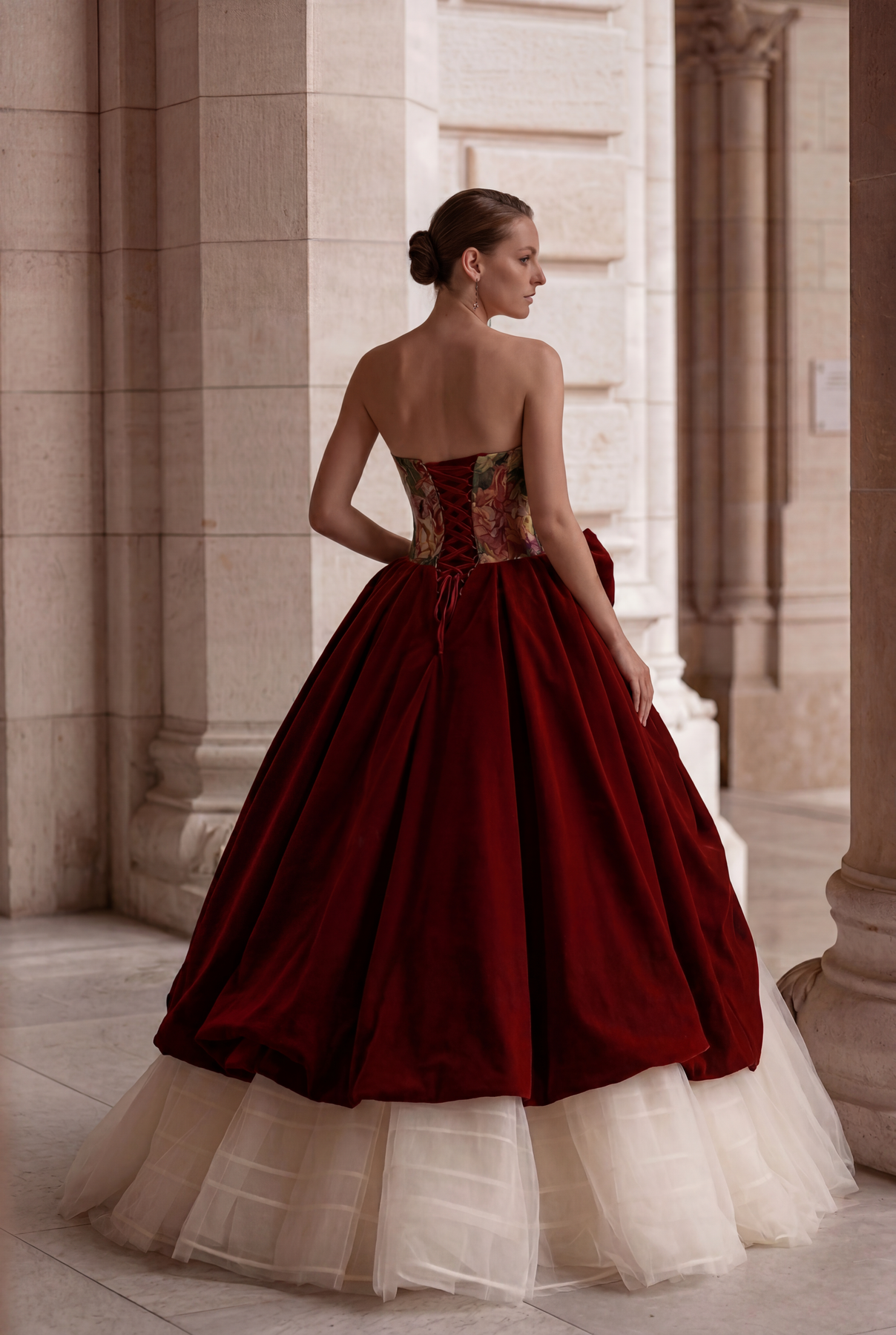 Gothic Red Velvet Wedding Dress With Gauze