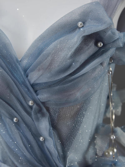 Light Blue Fairy Tale Tulle Gown - Floral Corset Back Wedding Dress Plus Size
