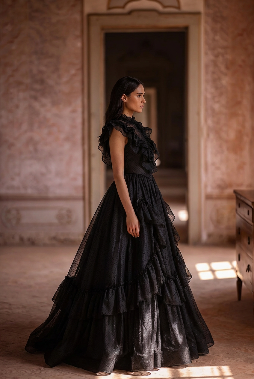 Gunne Sax Inspired Gothic Black Lace Dress - 1980s Style Victorian Gothic Black Wedding Dress - Plus Size