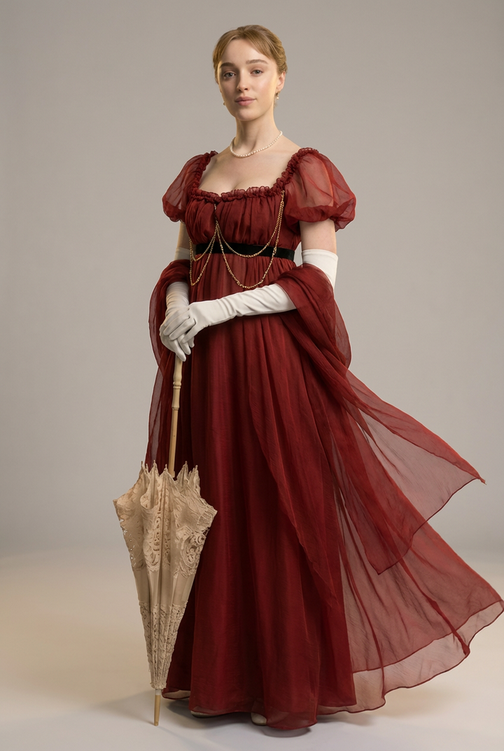 Burgundy Red Bridgerton Dress - Greek Goddess - Regency Ball Gown Empire Waist - Plus Size