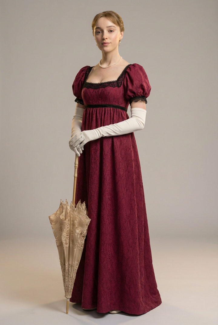 Gothic Regency Era Burgundy Dress Plus Size - Empire Waist Ball Gown - Empire Waist Dress - Custom Made