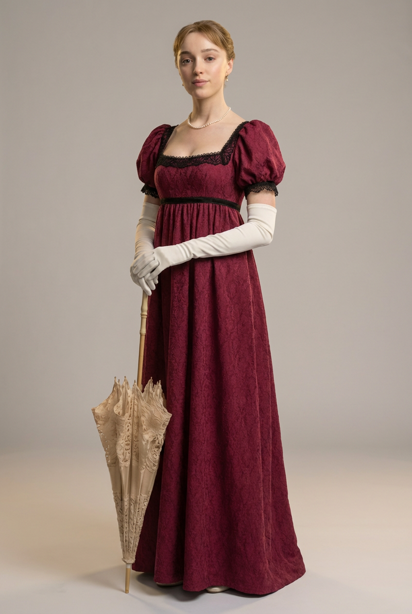 Gothic Regency Era Burgundy Dress Plus Size - Empire Waist Ball Gown - WonderlandByLilian Gothic Regency Era Burgundy Dress Plus Size - Empire Waist Ball Gown - WonderlandByLilian