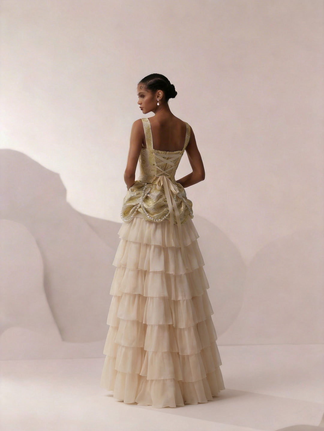 Vintage Yellow and Cream Layered Tulle Ruffle Dress