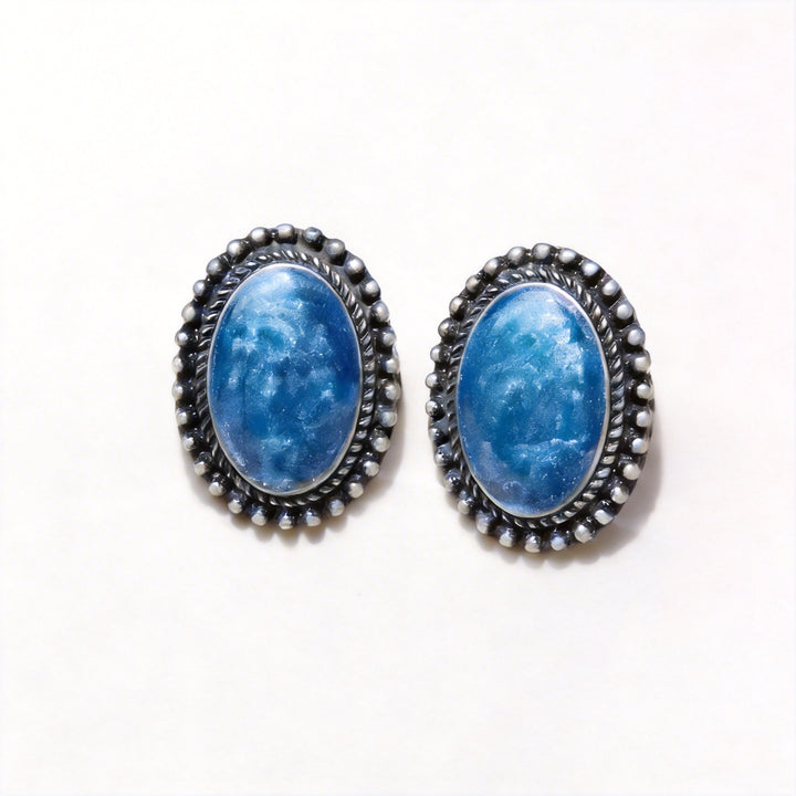 Midnight Reverie – Handmade Vintage Blue Oval Earrings – The Blue Night Star River