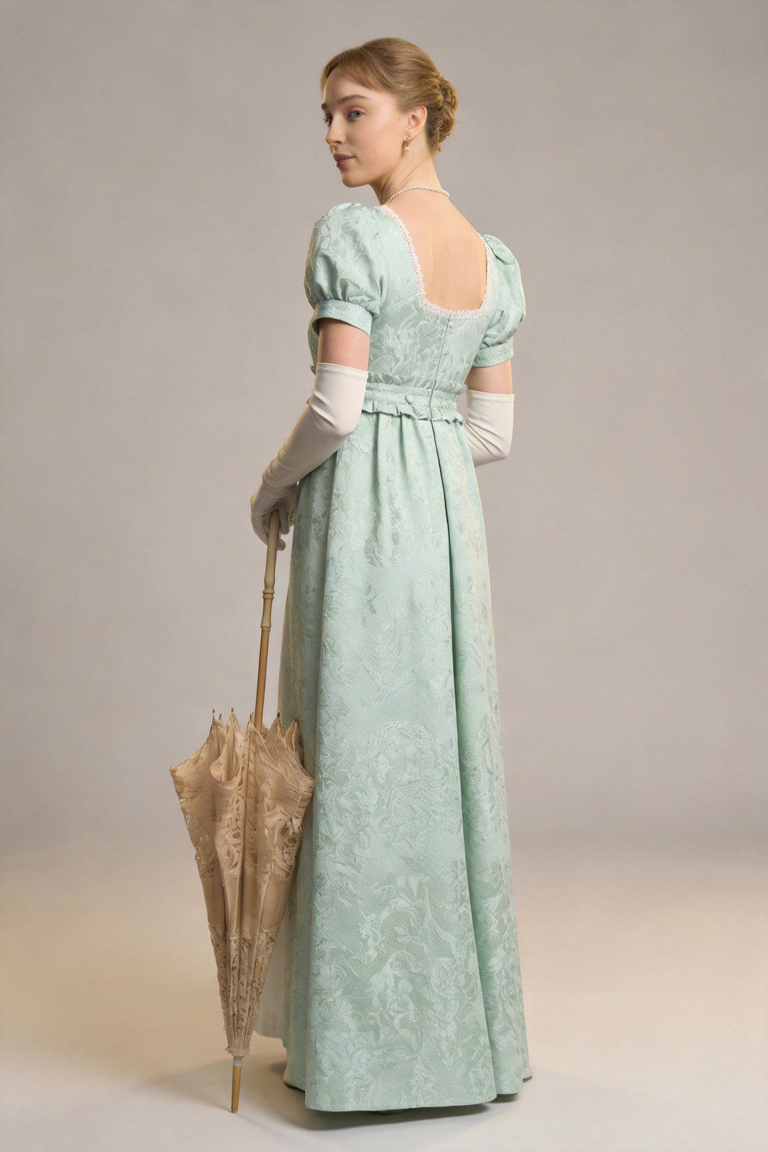 Modest Green Cotton Regency Dress - Jane Austin Regency Era Ball Gown  - Plus Size