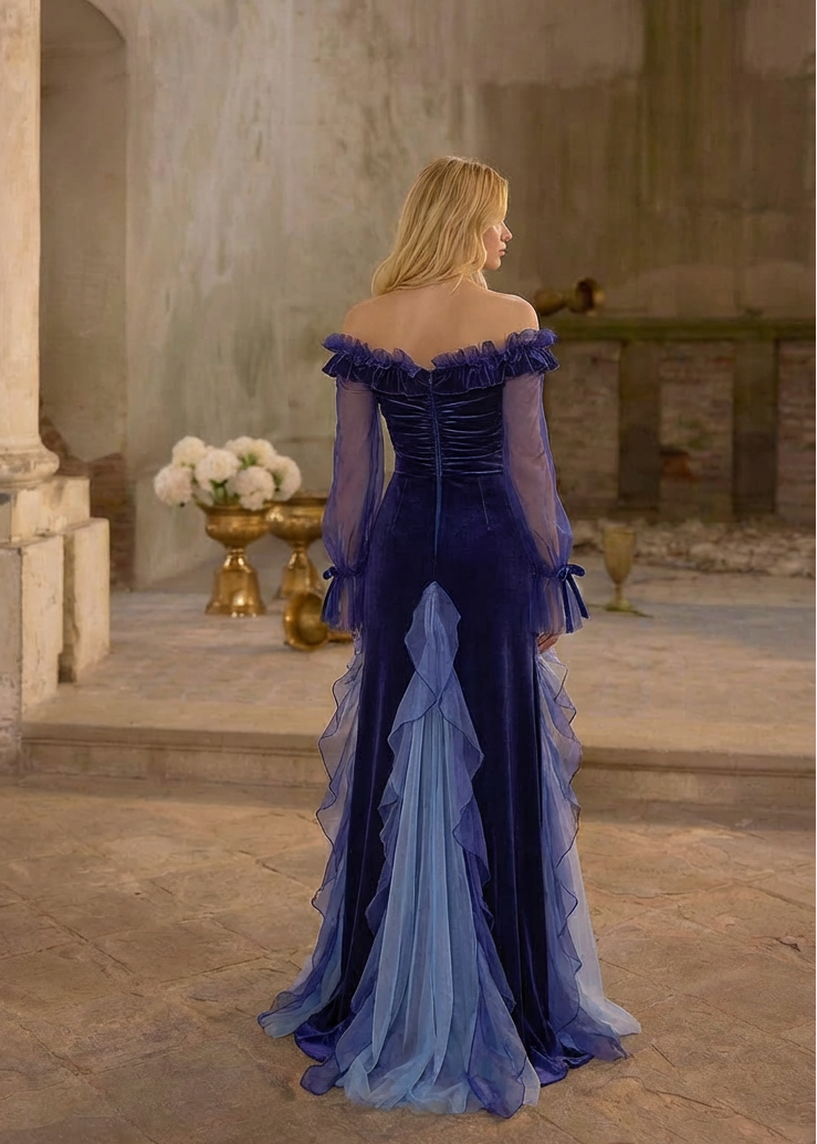 Long Gothic Lolita Dress - Long Purple Velvet Floral Lolita Dress Plus size