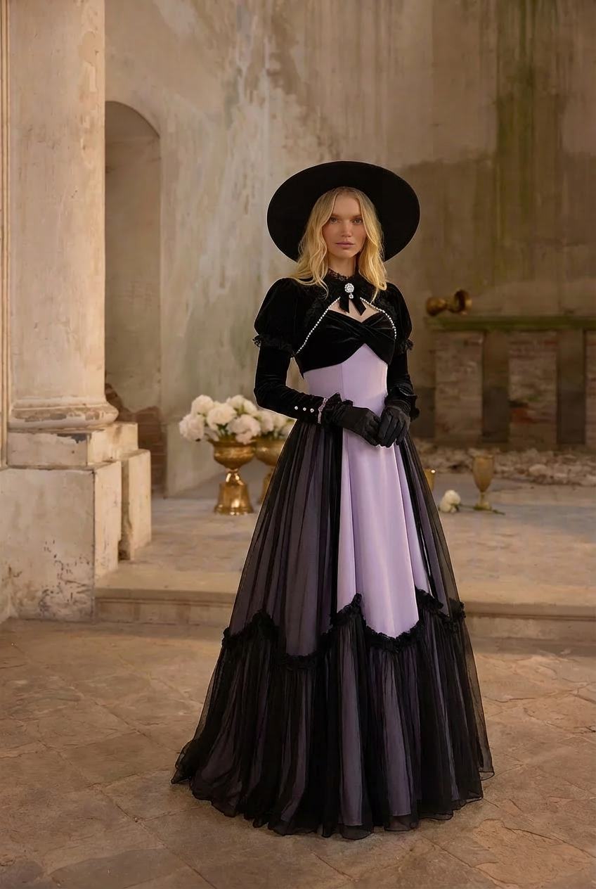 PURPLE LOLITA DRESS WITH CAPLE - CLASSIC LOLITA GOTHIC BALL GOWN - PLUS SIZE