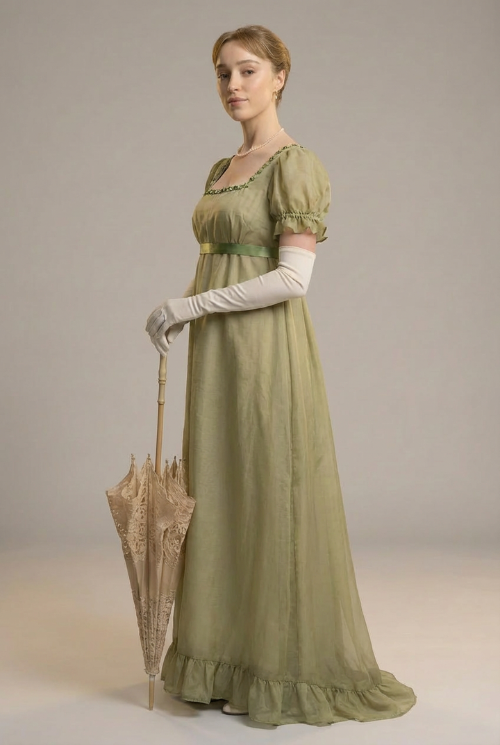 Green Bridgerton Inspired Regency Dress Women - Green Bridgerton Dress with Satin Bow Tie Belt Plus Size