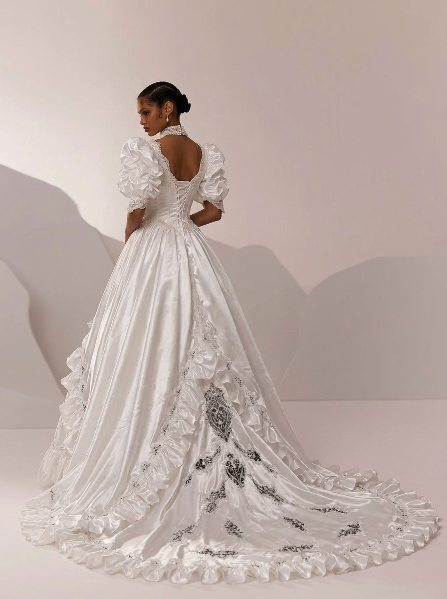 antique white wedding dress Vintage Dresses for Retro Elegance rosette bow Antique White Modest Wedding Dress