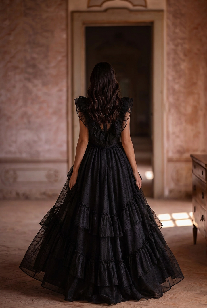 Gunne Sax Inspired Gothic Black Lace Dress - 1980s Style Victorian Gothic Black Wedding Dress - Plus Size