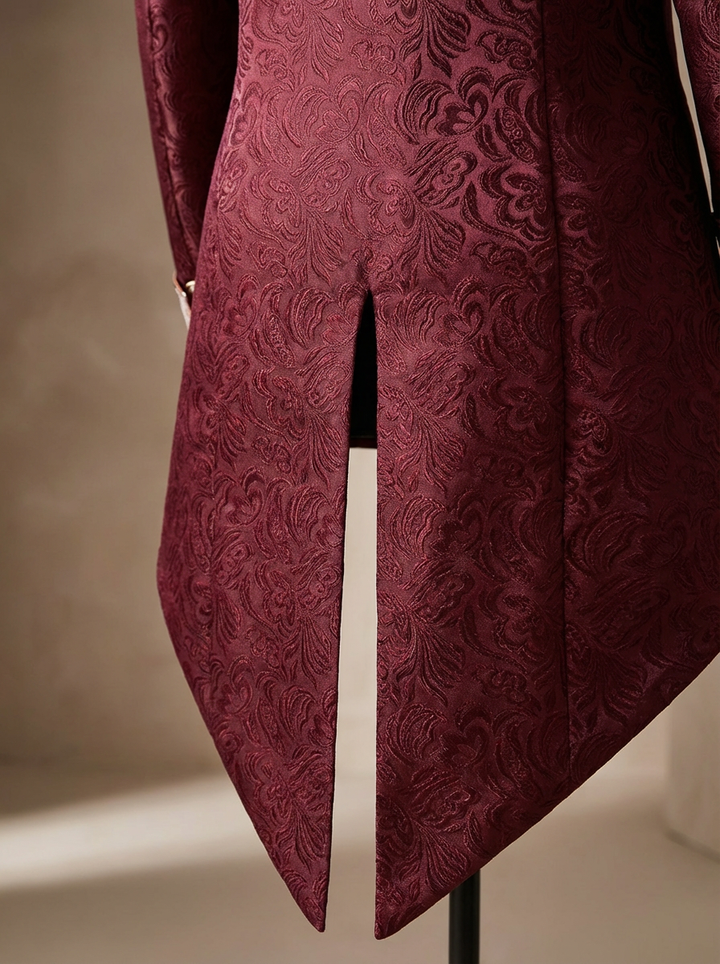 Bridgerton Inspired Tailor Made Men's Plus Size British Vintage Gothic Jacquard Tailcoat with Lace Embroidery