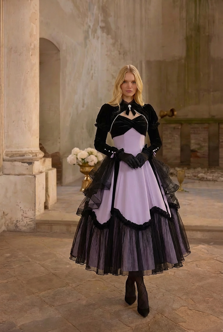 PURPLE LOLITA DRESS WITH CAPLE - CLASSIC LOLITA GOTHIC BALL GOWN - PLUS SIZE