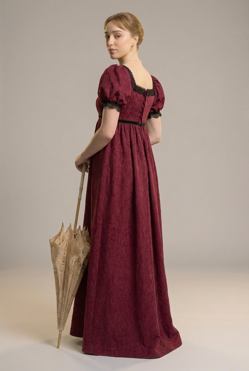 Gothic Regency Era Burgundy Dress Plus Size - Empire Waist Ball Gown - Empire Waist Dress