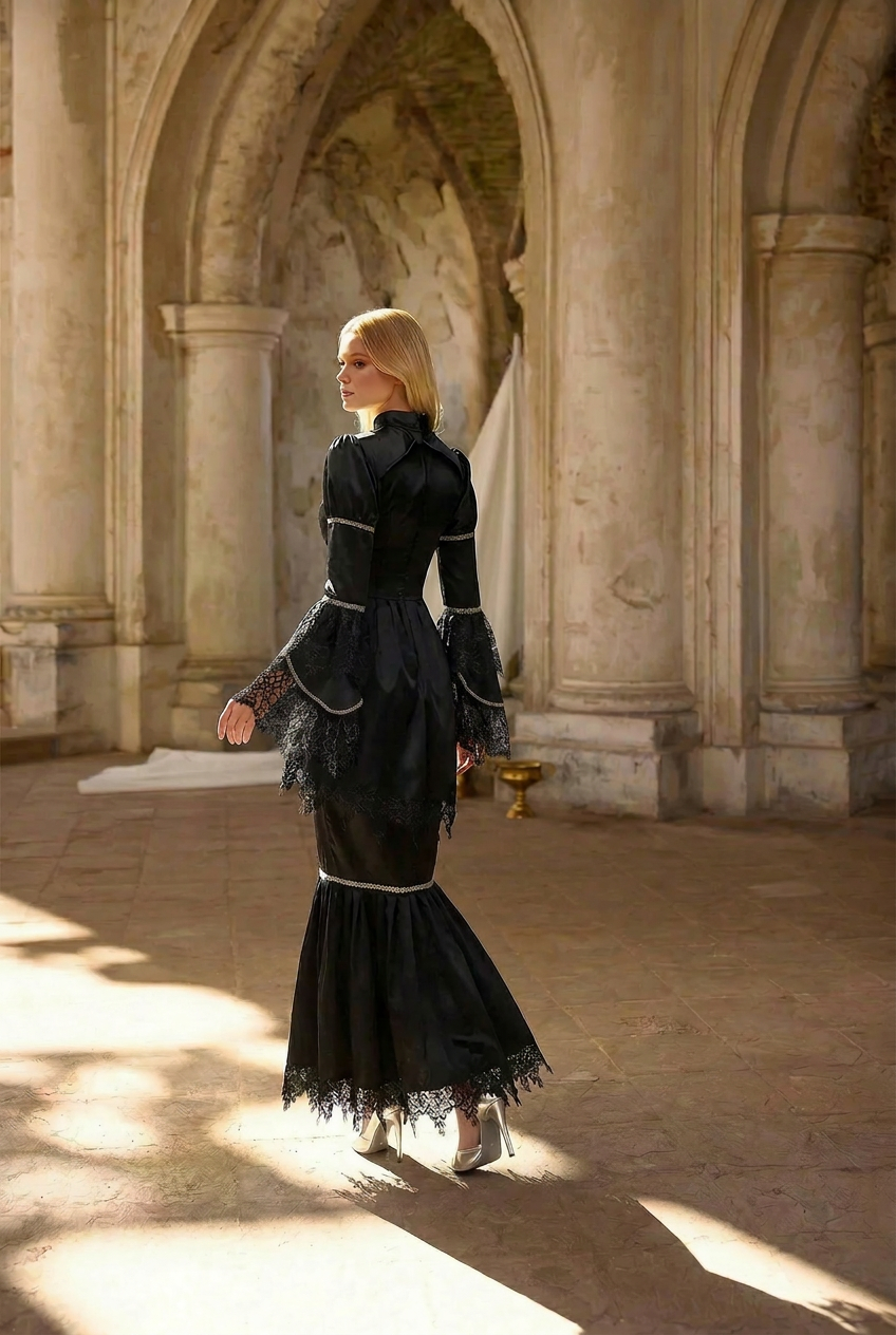 long black dress bell sleeves Elegant Black Deep V-Neck Cut Out Open Back Maxi Dress with Bell Sleeve L / Black