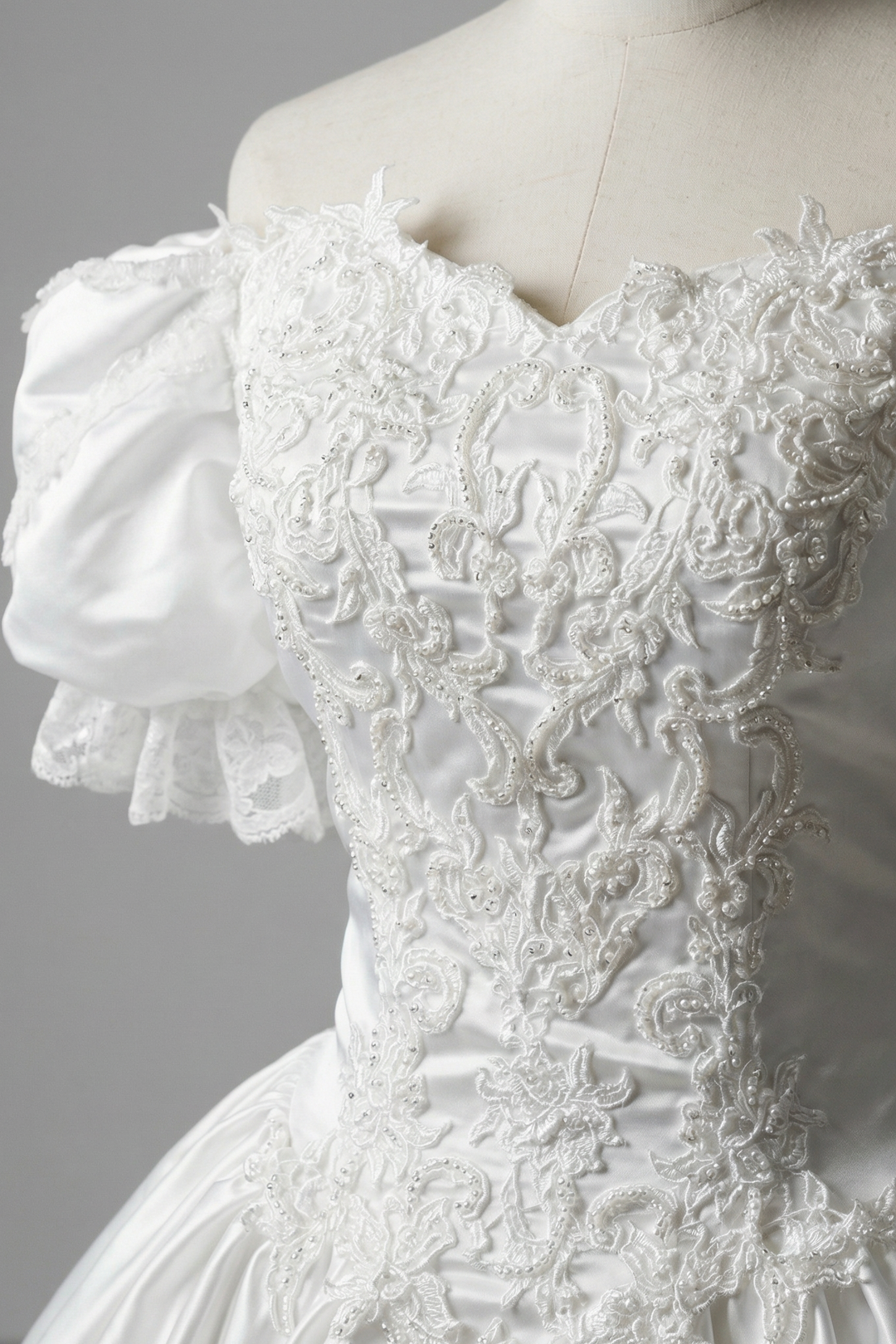 open lace back dress Princess Diana Wedding Dress - Antique White Modest Lace Wedding Dress With  Floral Satin