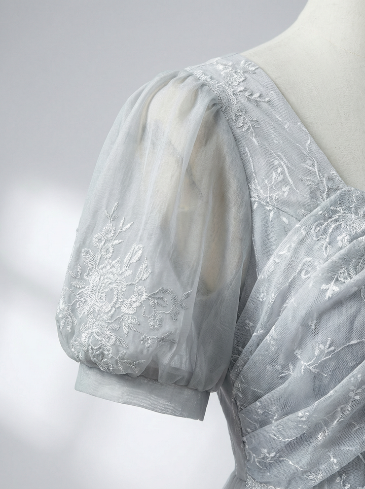 Bridgerton Empire Waist grey ball gown, Regency Era dress with Lace Embroidery,  Jane Austin plus size