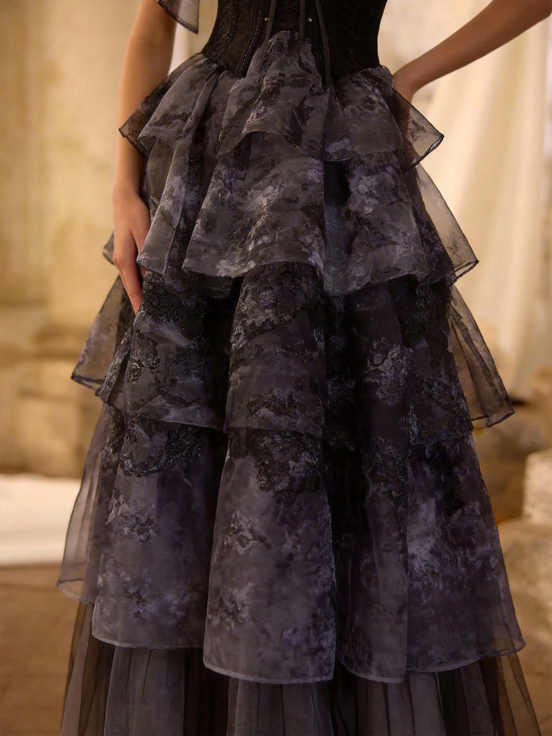 Black Gothic Lolita Dress With Corset - Black Ball Gown Wedding Dress Plus Size