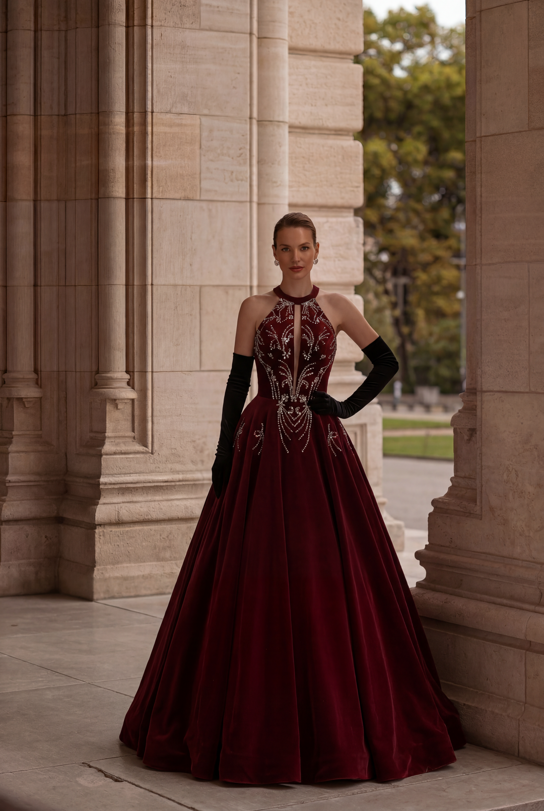 Gothic Red Dress for Evening with Corset Back - Red Velvet Evening Gow WonderlandByLilian Gothic Red Dress for Evening with Corset Back - Red Velvet Evening Gow WonderlandByLilian