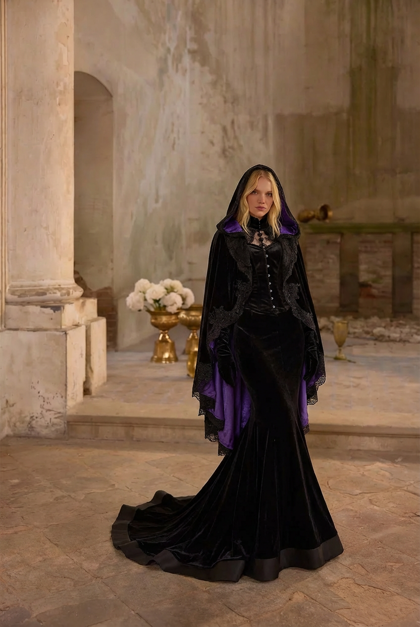 Gothic Black Lolita Vintage Lace Mermaid Dress with Flattering Design Plus Size