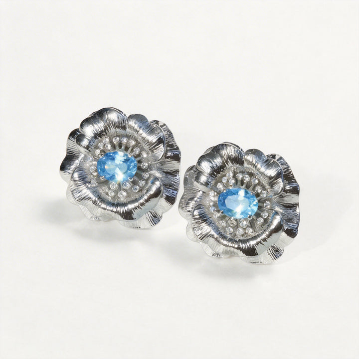 Moonlit Bloom – Handmade Vintage-Style Statement Earrings – Silver Rose