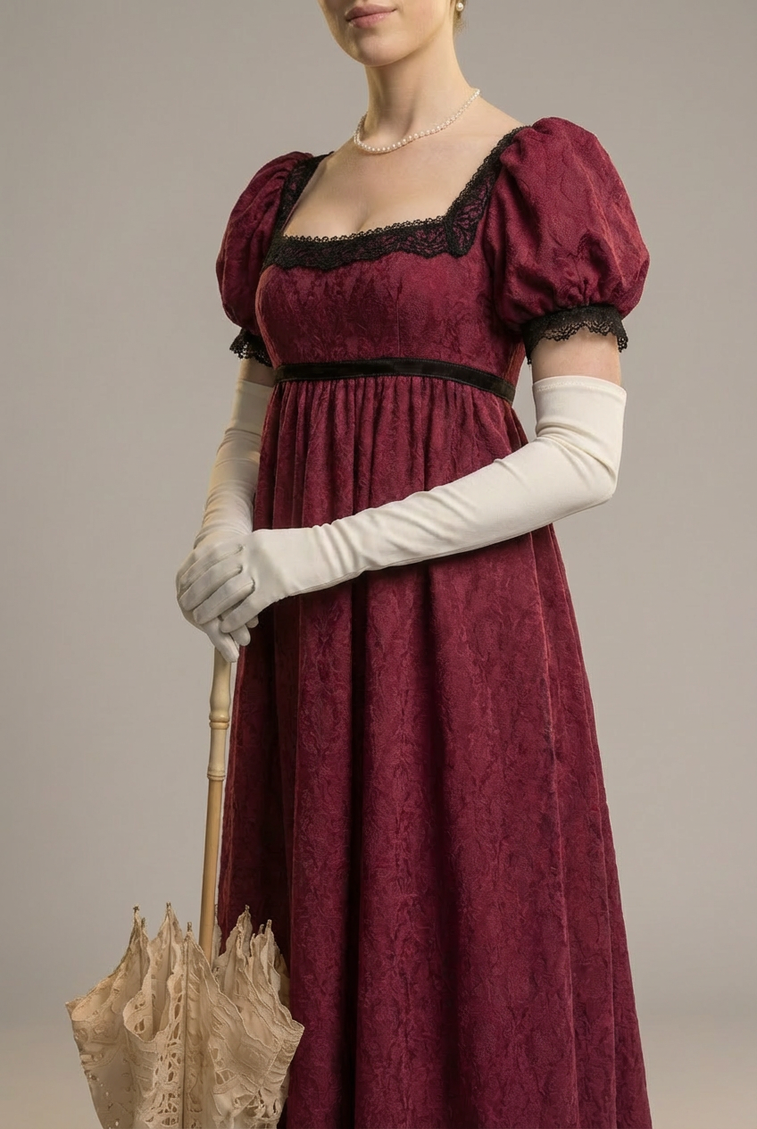 Gothic Regency Era Burgundy Dress Plus Size - Empire Waist Ball Gown - Empire Waist Dress - Custom Made