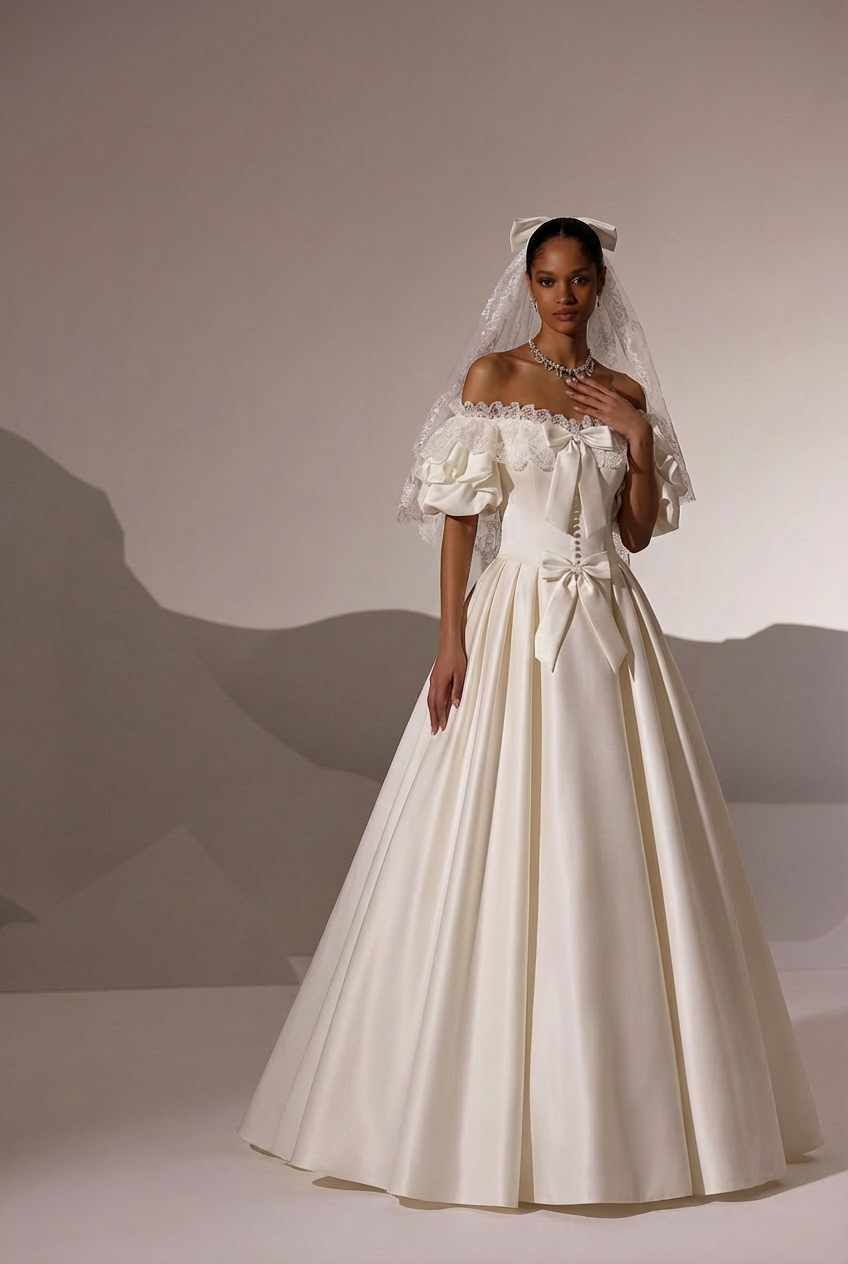 Victorian Antique Vintage Ivory White Satin A-Line Wedding Dress with WonderlandByLilian Victorian Antique Vintage Ivory White Satin A-Line Wedding Dress with WonderlandByLilian