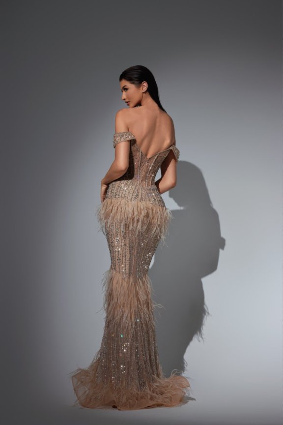 Pink Sequin and Feather Dress – Glitter Maxi Dress - Sequins Evening Gown Plus Size