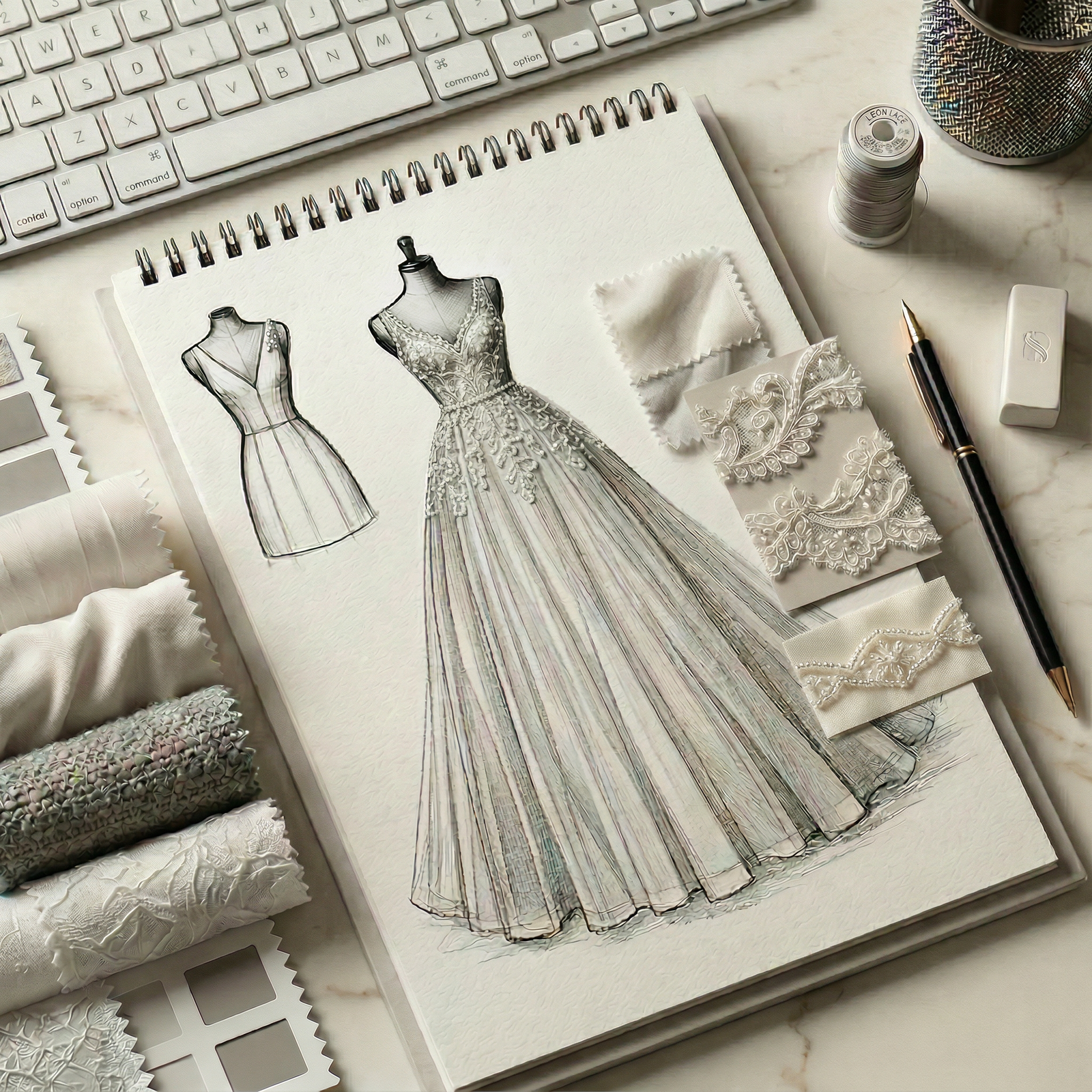 Personalized Digital Custom Gown Sketch & Fabric Sample Selection