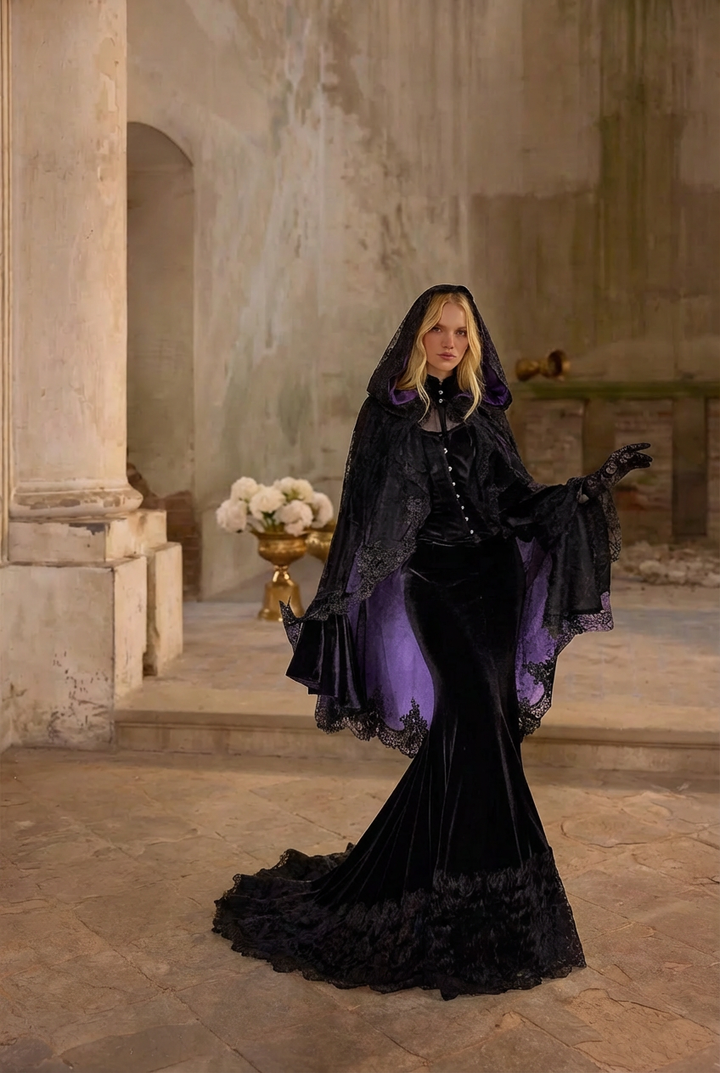 Gothic Black Lolita Vintage Lace Mermaid Dress with Flattering Design Plus Size