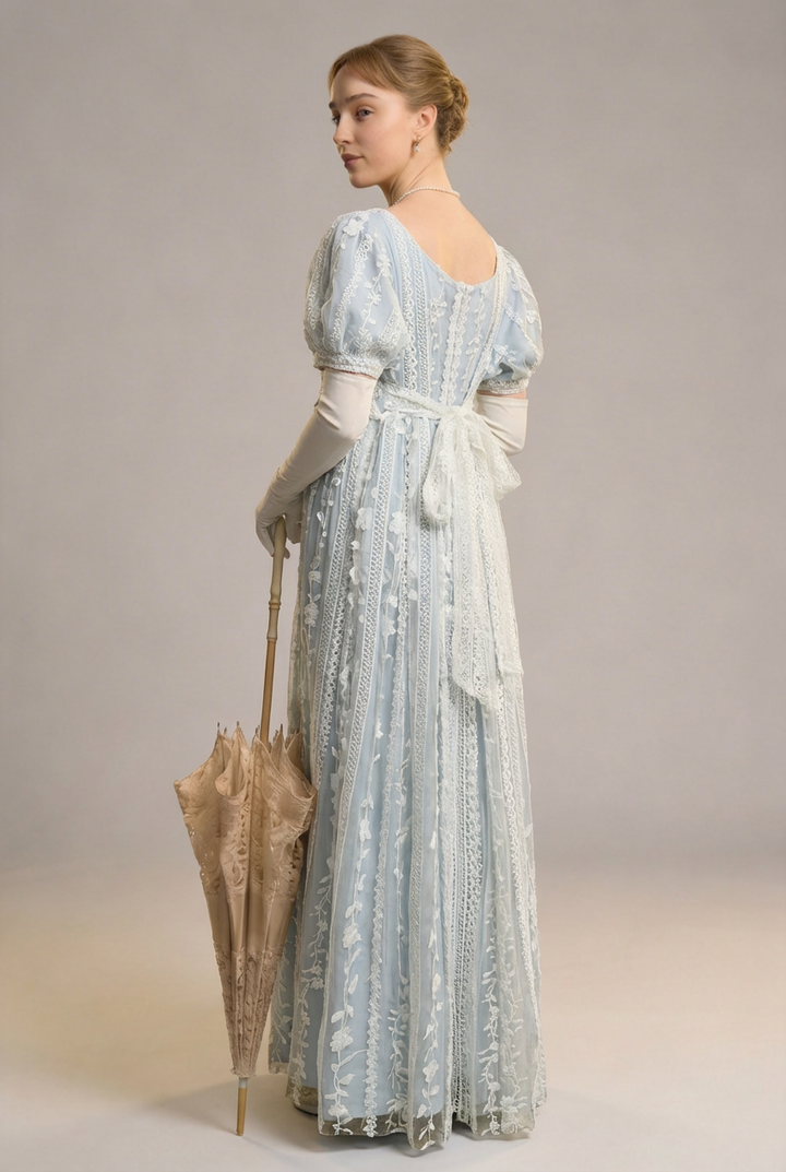 Light Blue Bridgerton Inspired Regency Dres - Custom Made Regency Era Ball Gown Plus Size