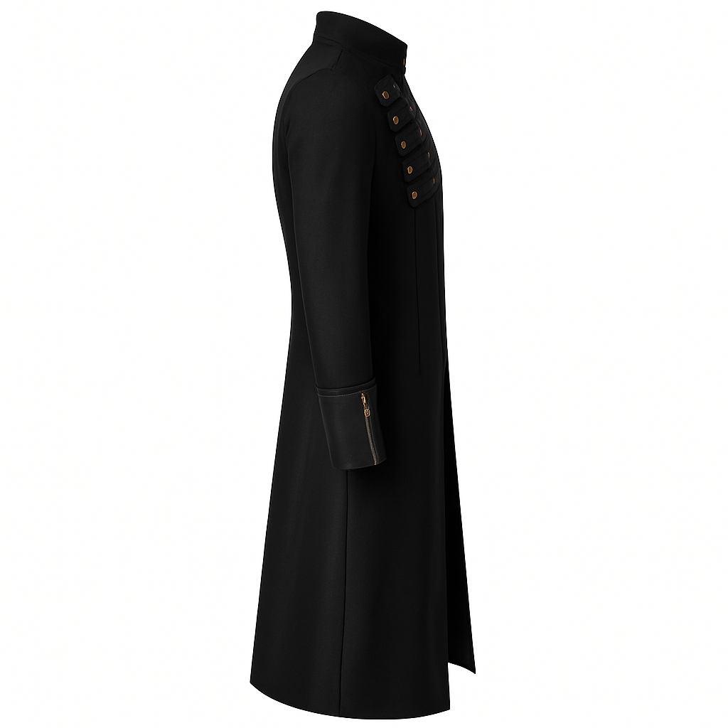 Men's Vintage Gothic Victorian Black Long Leather Tailcoat  Metal Retro Button -Plus Size