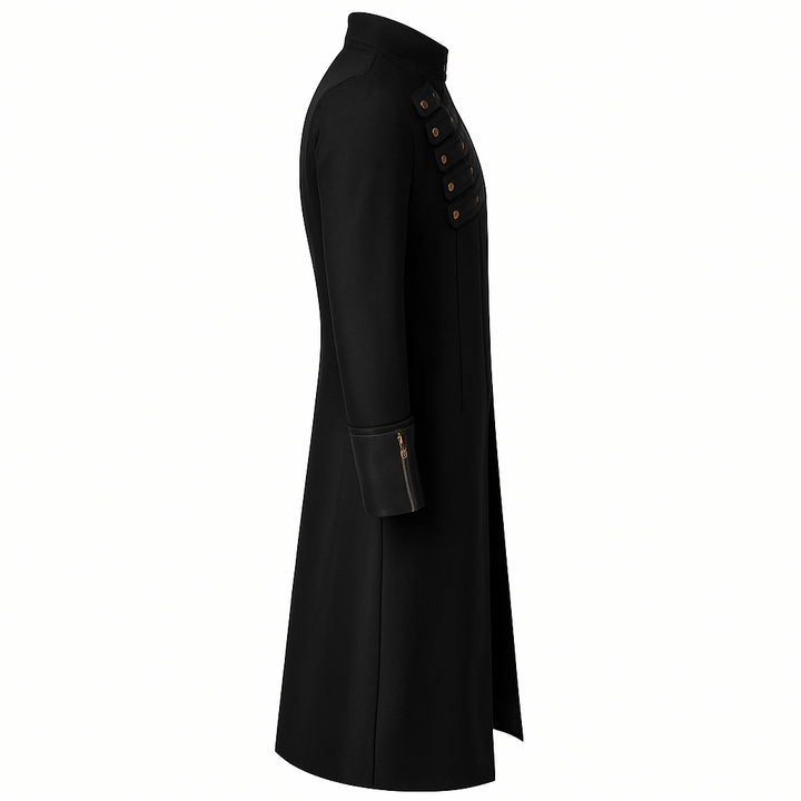Men's Vintage Gothic Victorian Black Long Leather Tailcoat  Metal Retro Button -Plus Size