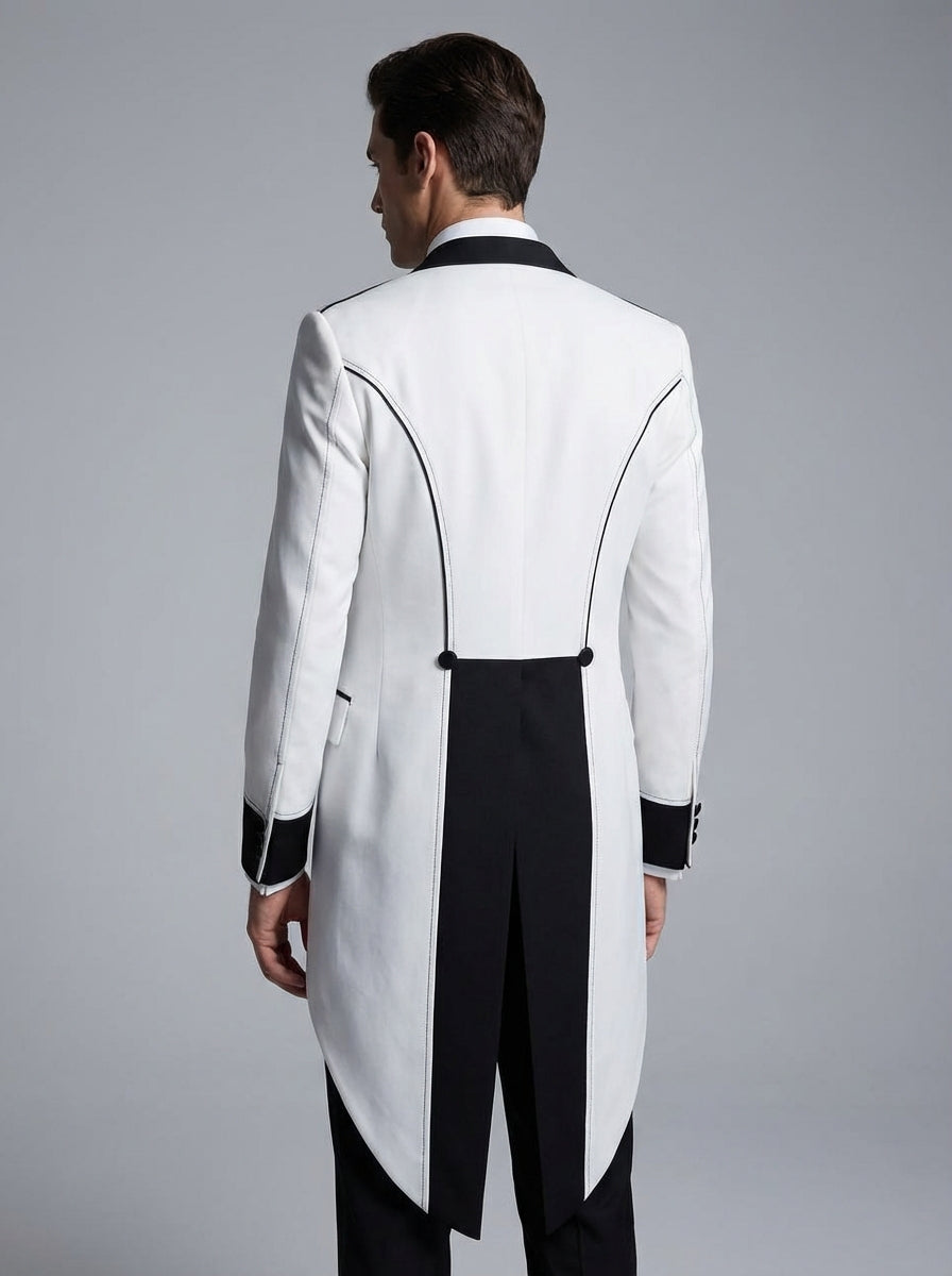 White Regency Tailcoat with Black Trim - Bridgerton-Inspired Men's Formal Jacket Plus Size