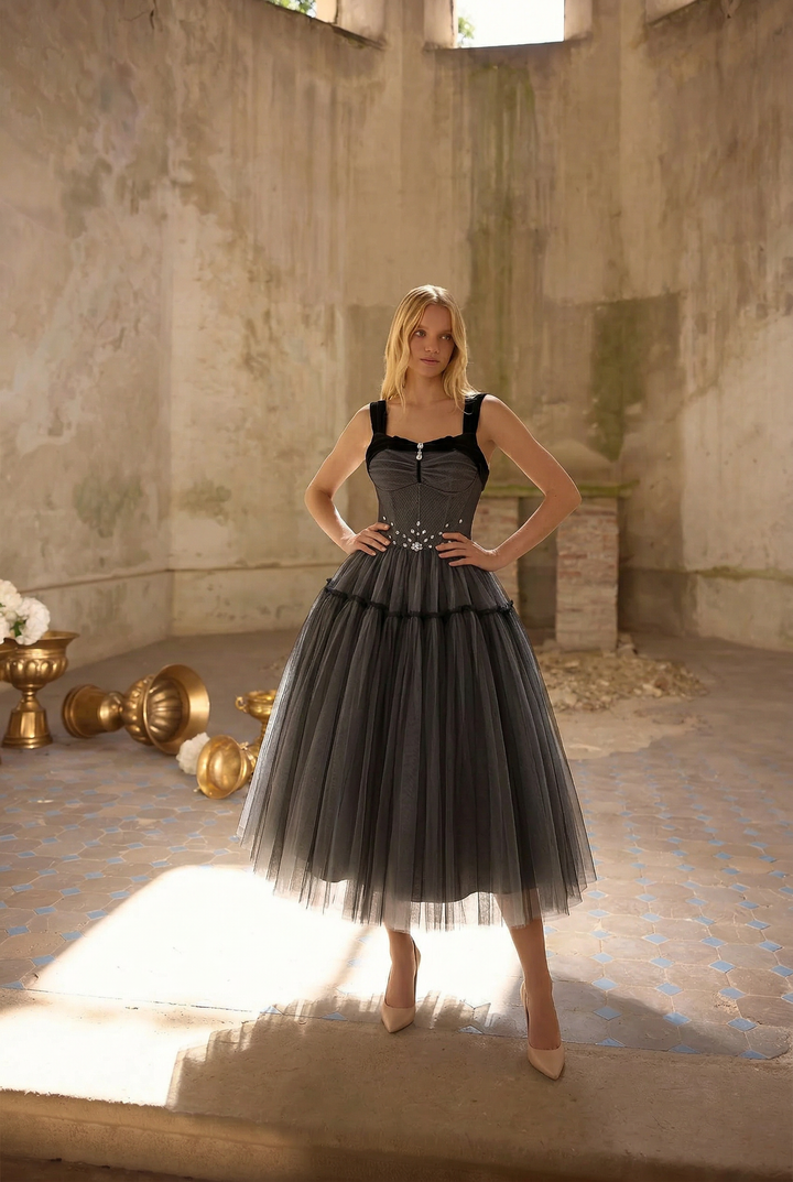 Grey and Black Gothic Lolita Tea Dress Plus Size- Vintage Inspired