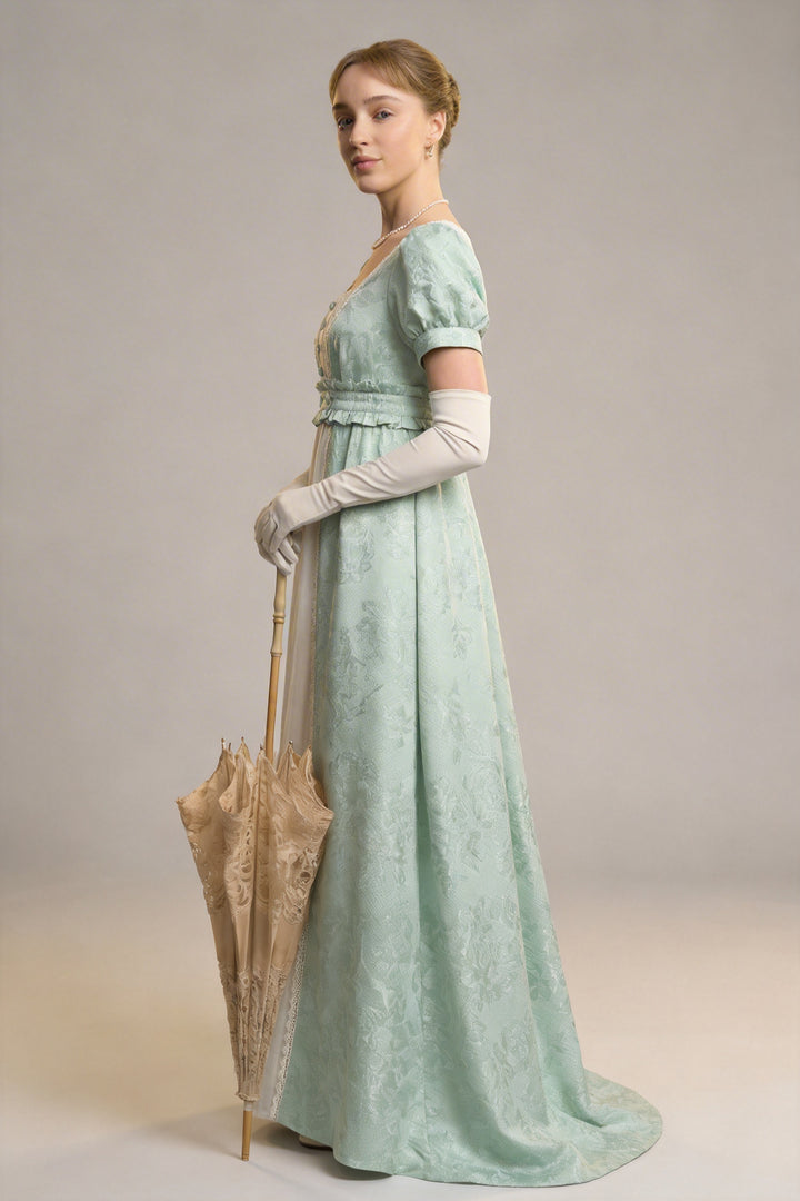 Modest Green Cotton Regency Dress - Jane Austin Regency Era Ball Gown  - Plus Size