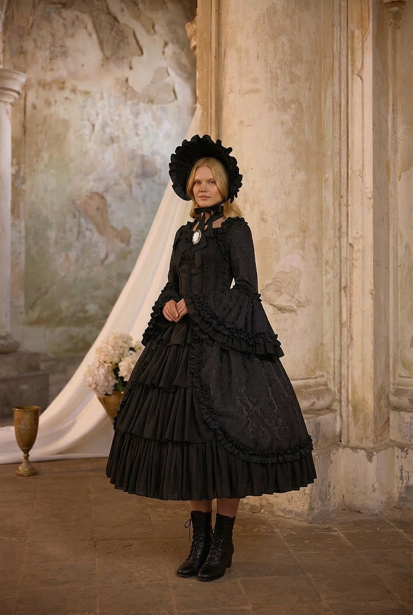 BLACK GOTHIC LOLITA DRESS  - PLUS SIZE - LONG/SHORT GOTHIC LOLITA DRESS - LACE GOTHIC WEDDING DRESS - GOTHIC BALL GOWN