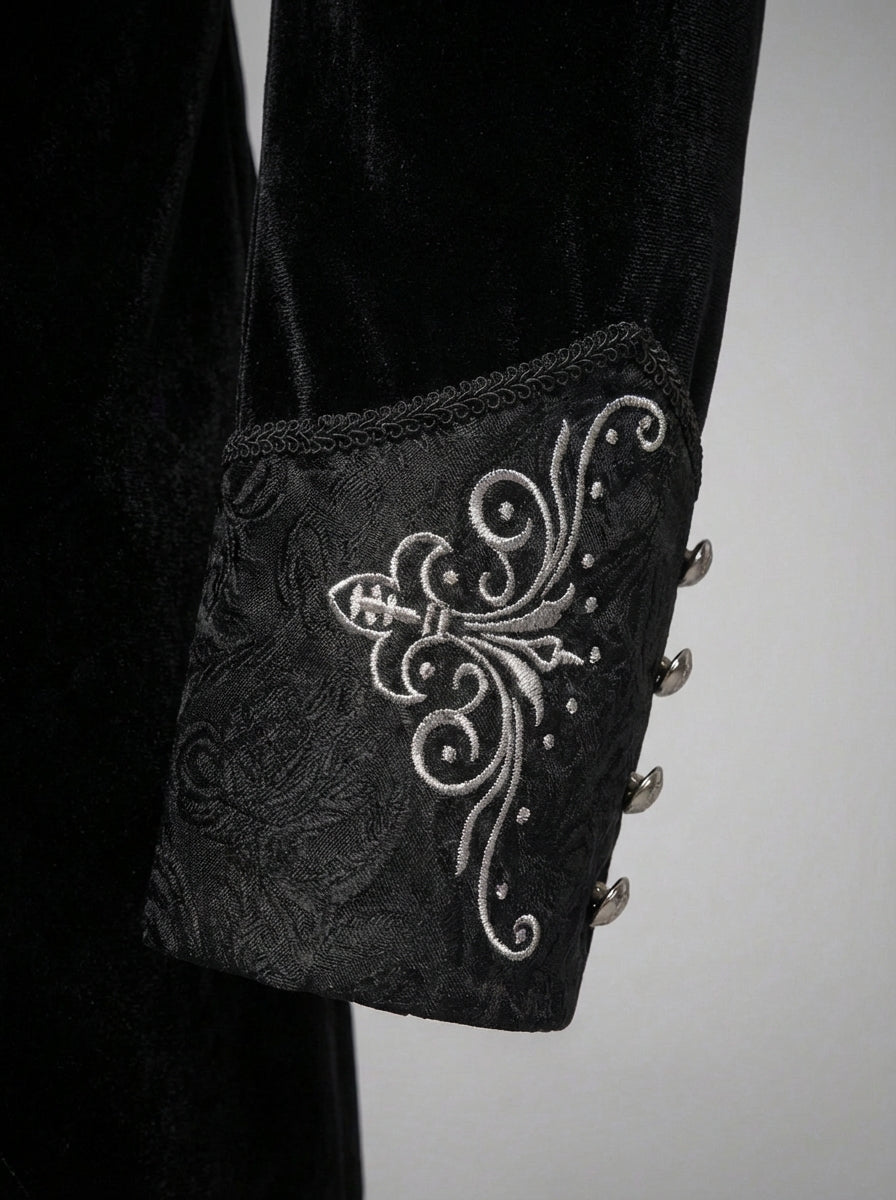 Victorian Long-Tailed Tuxedo Two Piece - Embroidered High Collar Velvet Suit For Men -Plus Size