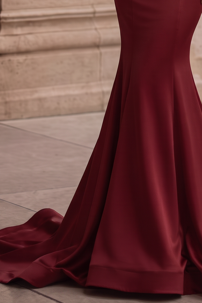 BROWN RED SATIN MERMAID PROM DRESS WITH Bow Tie Train - Corset EVENING GOWN PLUS SIZE
