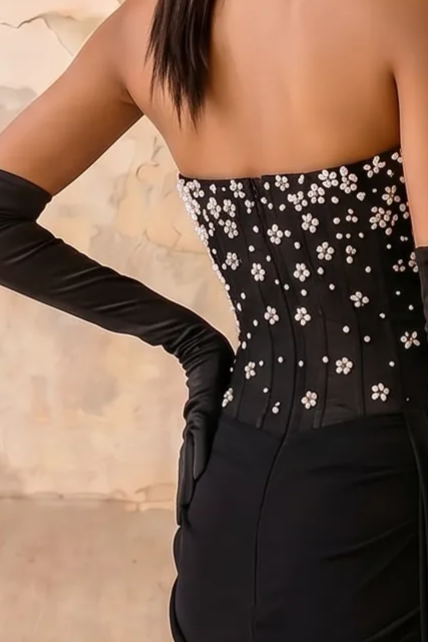 Elegantes Champagner-Abendkleid mit Pailletten und Tüll - Champagner-Kleid für Hochzeitsgäste - Hübsches Paillettenkleid mit langen Ärmeln in Übergröße