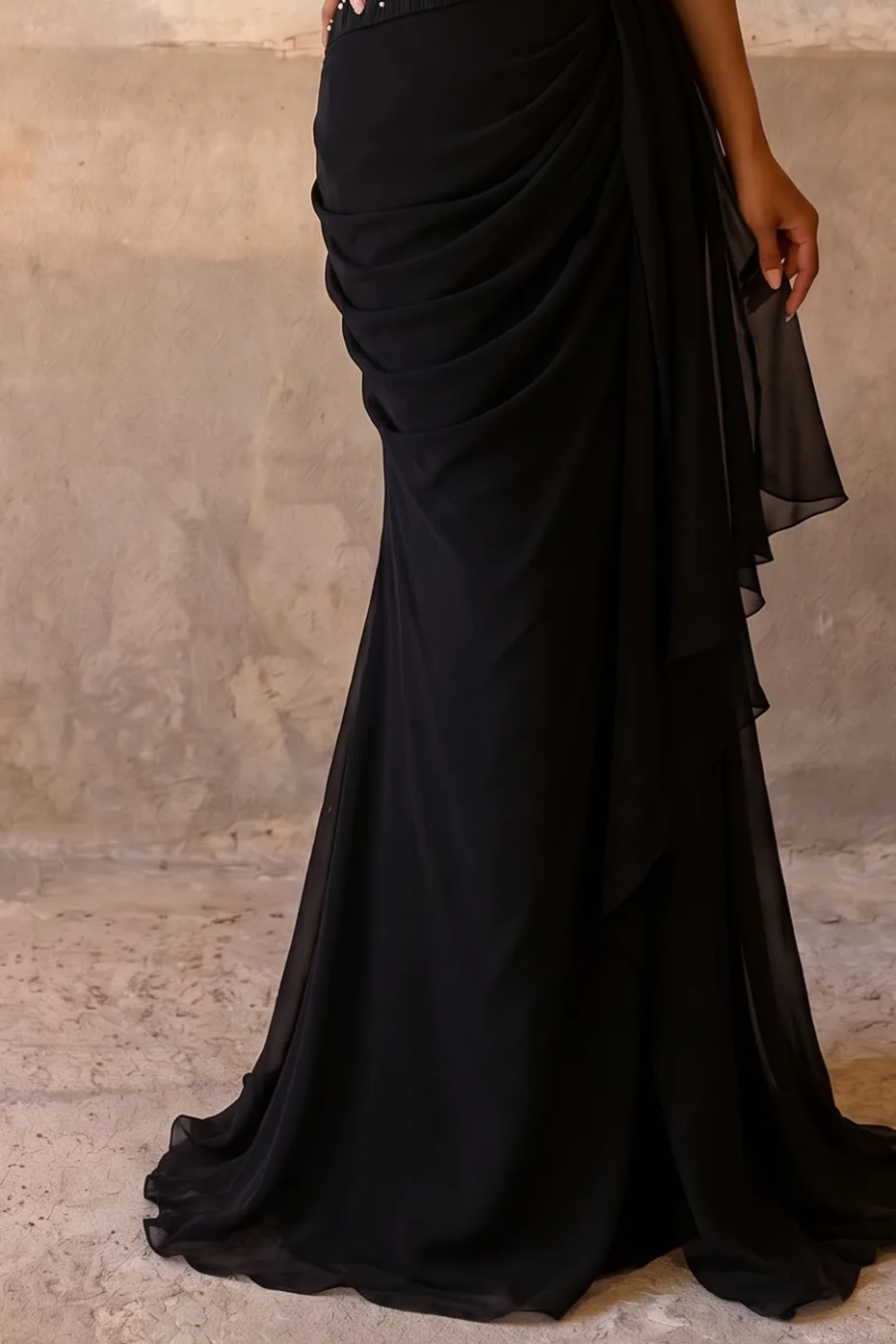 Elegantes Champagner-Abendkleid mit Pailletten und Tüll - Champagner-Kleid für Hochzeitsgäste - Hübsches Paillettenkleid mit langen Ärmeln in Übergröße