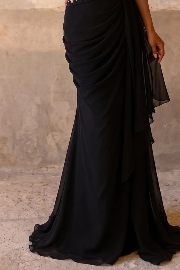 Elegantes Champagner-Abendkleid mit Pailletten und Tüll - Champagner-Kleid für Hochzeitsgäste - Hübsches Paillettenkleid mit langen Ärmeln in Übergröße