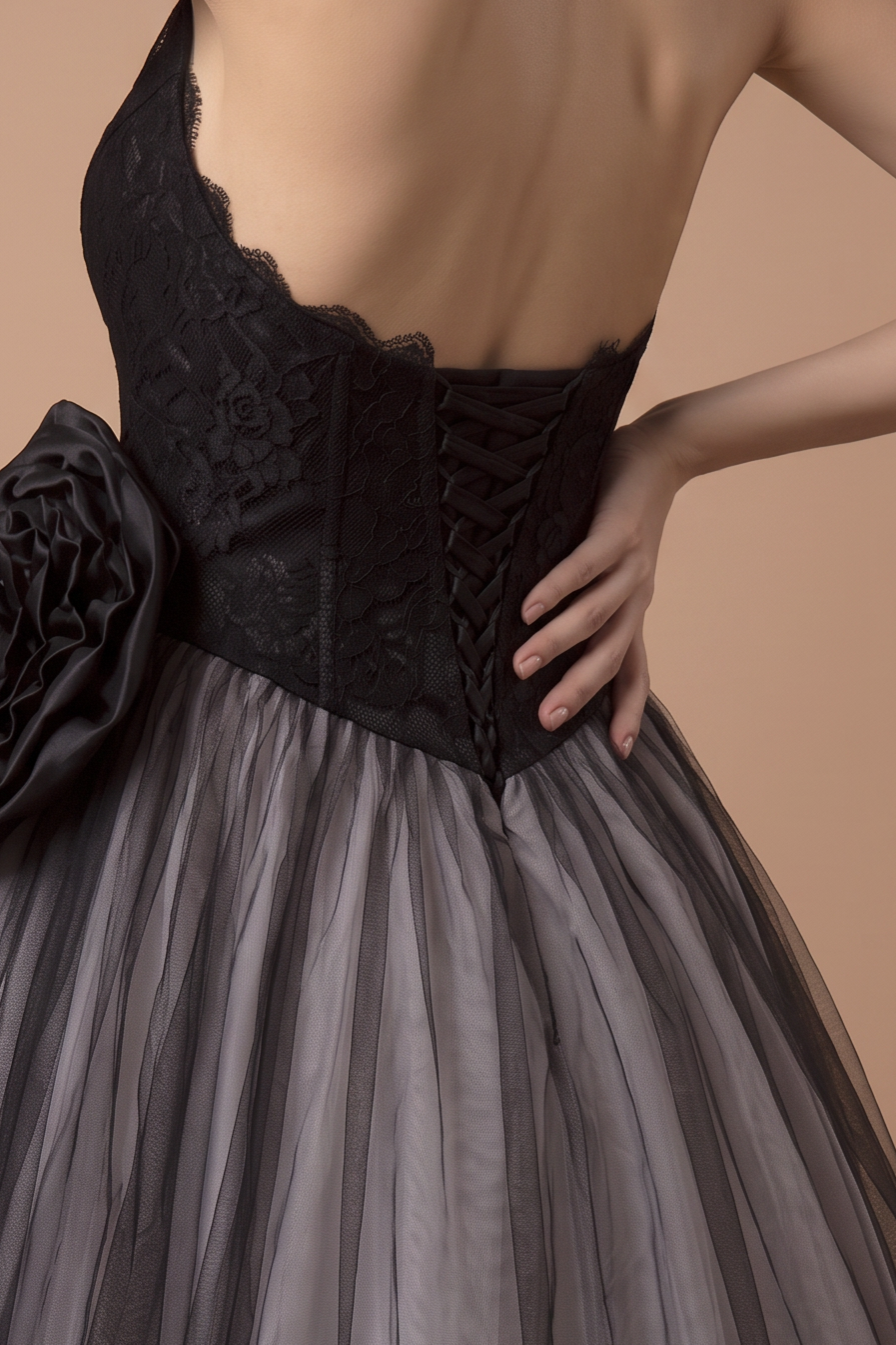 Black Gothic Wedding Dress Deep V Neck Halter Corset Tulle Ball Gown Plus Size
