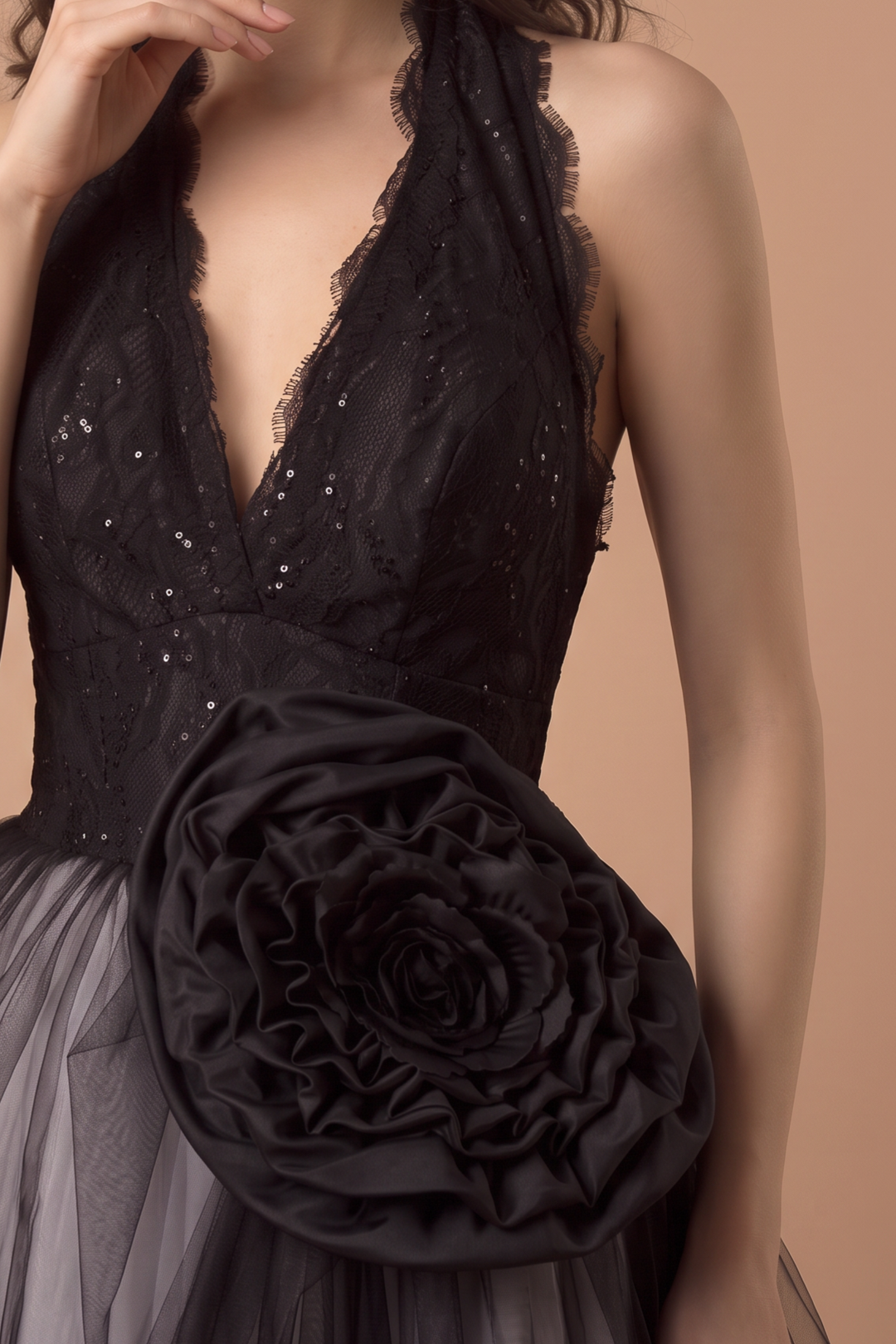Black Gothic Wedding Dress Deep V Neck Halter Corset Tulle Ball Gown Plus Size