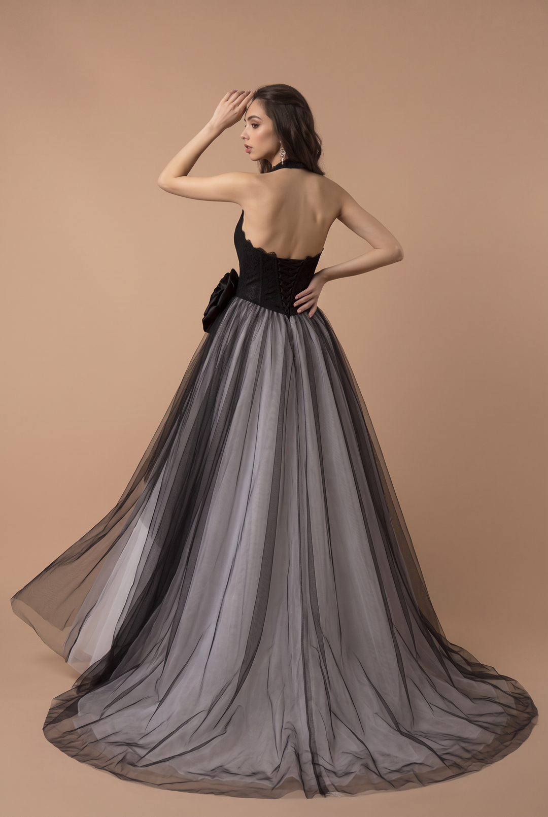 Black Gothic Wedding Dress Deep V Neck Halter Corset Tulle Ball Gown Plus Size