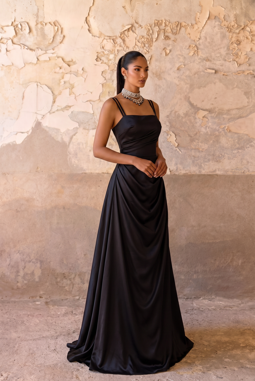 Black Satin Evening Dress with Double Spaghetti Straps & Lace-Up Corset Back, Square Neck Formal Gown Plus Size