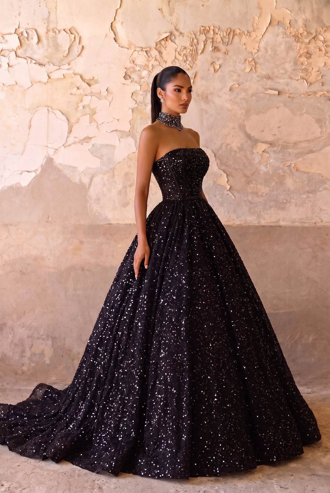 Black Sequin Ball Gown with Strapless Corset Bodice - Sparkling A-Line Evening Dress with Lace-Up Back Plus Size