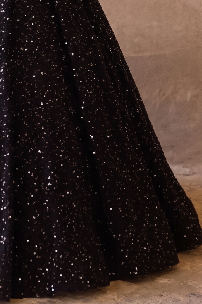 Black Sequin Ball Gown with Strapless Corset Bodice - Sparkling A-Line Evening Dress with Lace-Up Back Plus Size