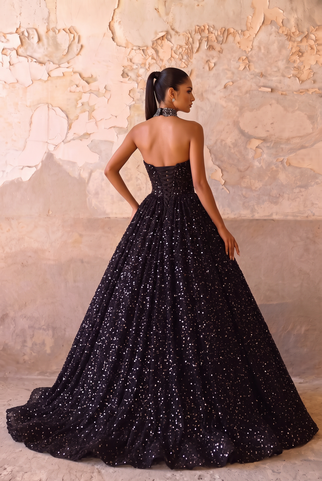 Black Sequin Ball Gown with Strapless Corset Bodice - Sparkling A-Line Evening Dress with Lace-Up Back Plus Size