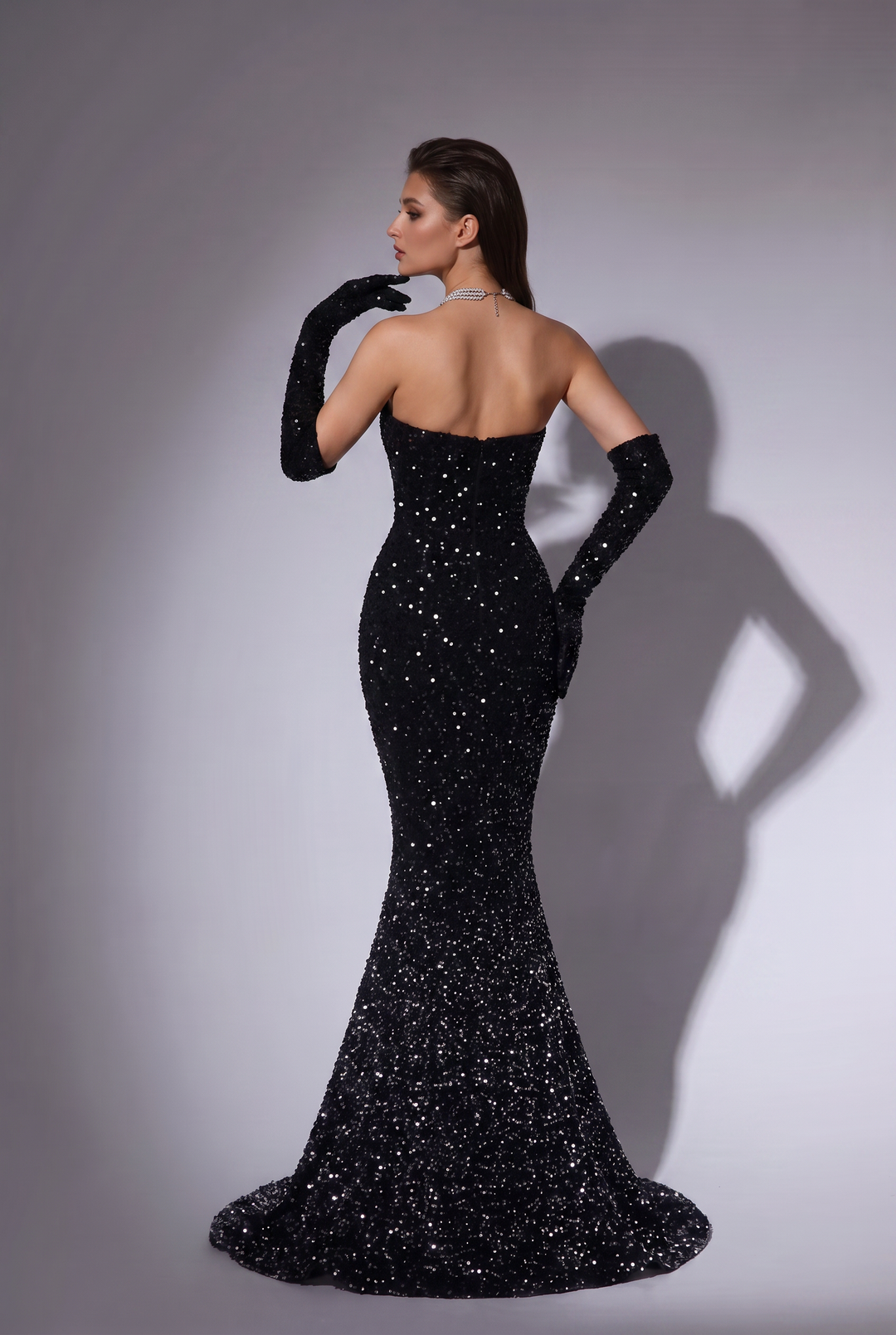 Black Sequin Mermaid Evening Gown with Strapless Sweetheart Neckline Plus Size