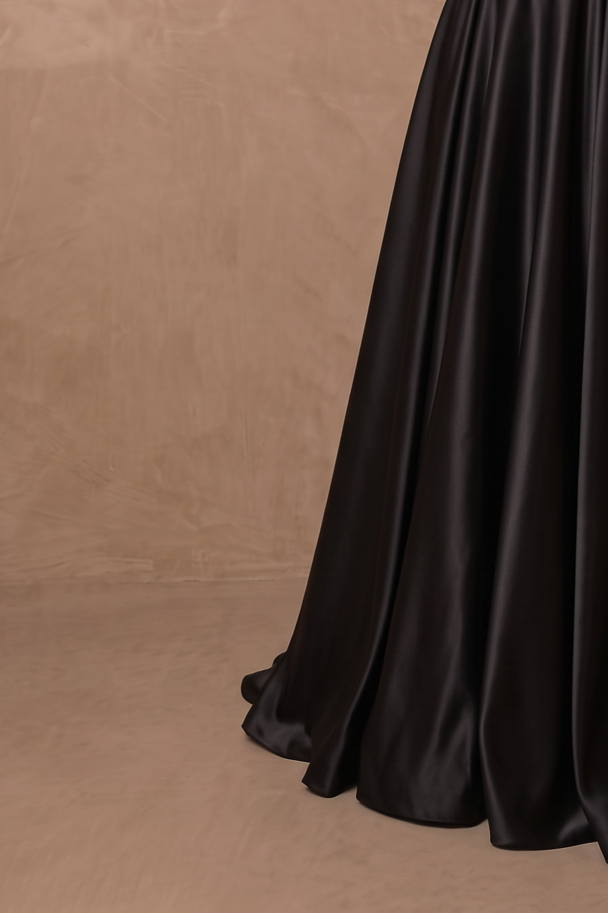 Black Simple Gothic-Inspired Satin Off-the-Shoulder A-Line Ball Gown Wedding Dress Plus Size